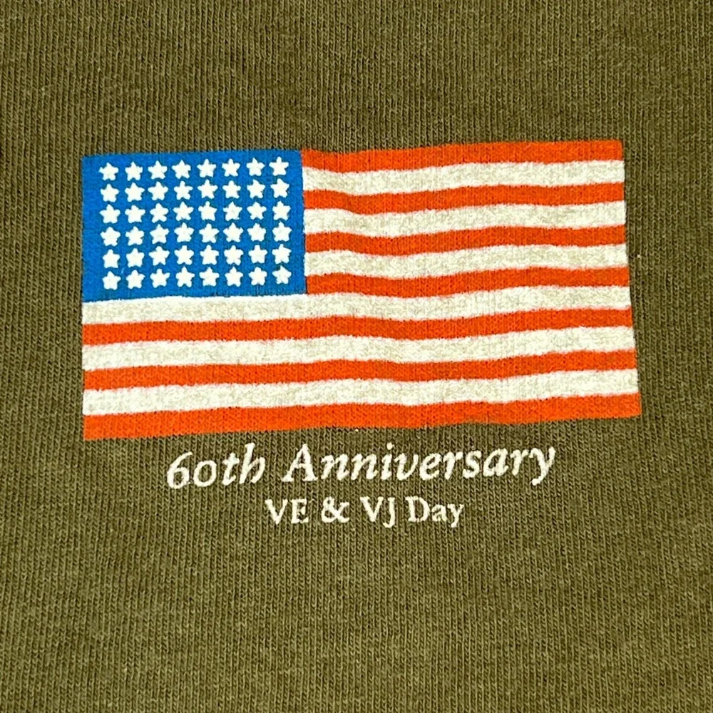 VTG Duke T Shirt Mens L Olive Green WWII 60th Anniversary VE VJ Day USA Made